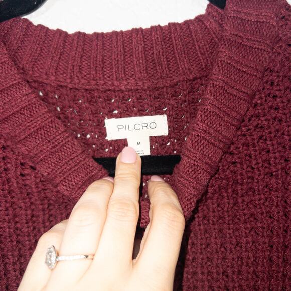 New Pilcro Wine Red Waffle Knit Sweater Size Medium‎ - Picture 5 of 7